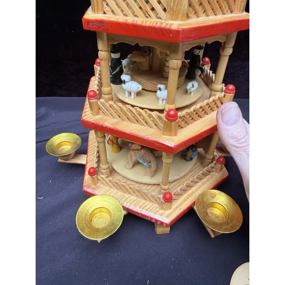 Vintage Lillian Vernon 4 Tier Wood Christmas Spinning Pyramid Complete